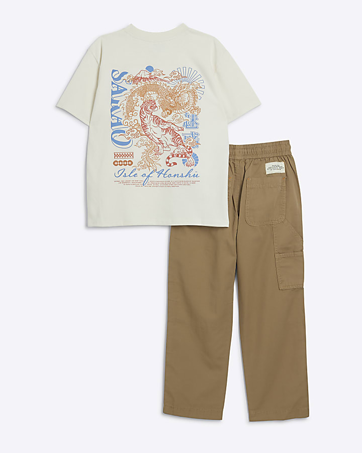 Boys Cream Japanese Graphic T-shirt Set