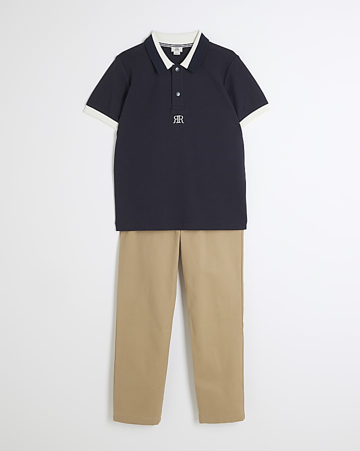 Boys Blue Polo and Chino Trousers Set