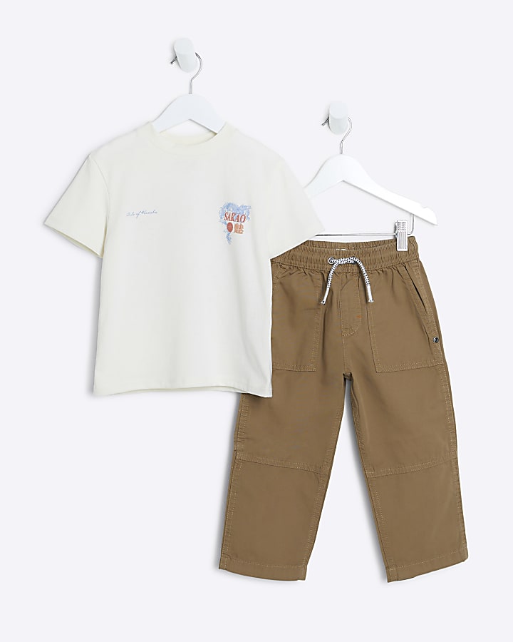 Mini Boys Cream Japanese Graphic T-shirt Set