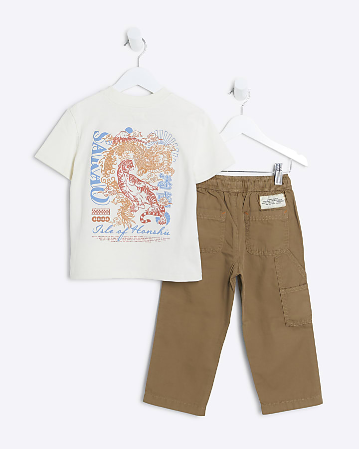 Mini Boys Cream Japanese Graphic T-shirt Set