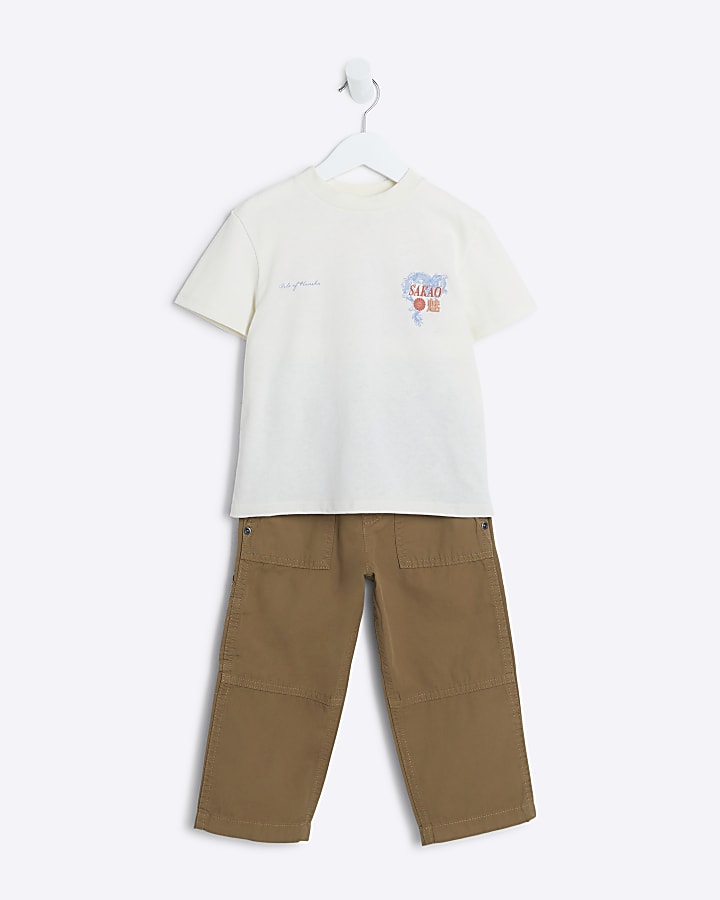 Mini Boys Cream Japanese Graphic T-shirt Set