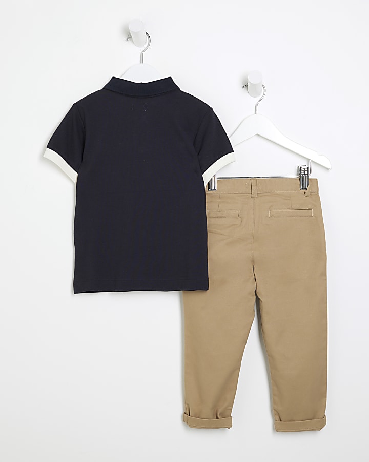 Mini Boys Blue Polo and Chino Trousers Set