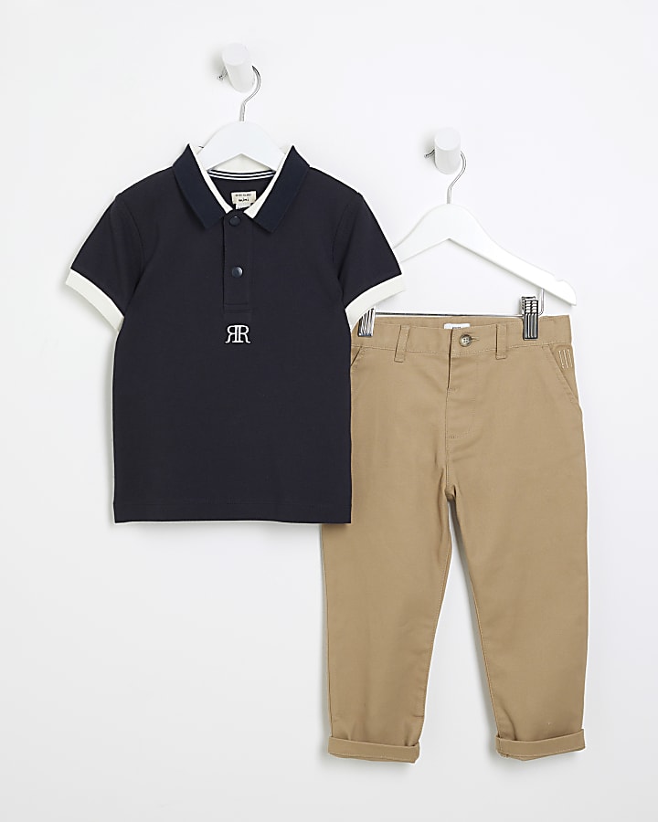 Mini Boys Blue Polo and Chino Trousers Set