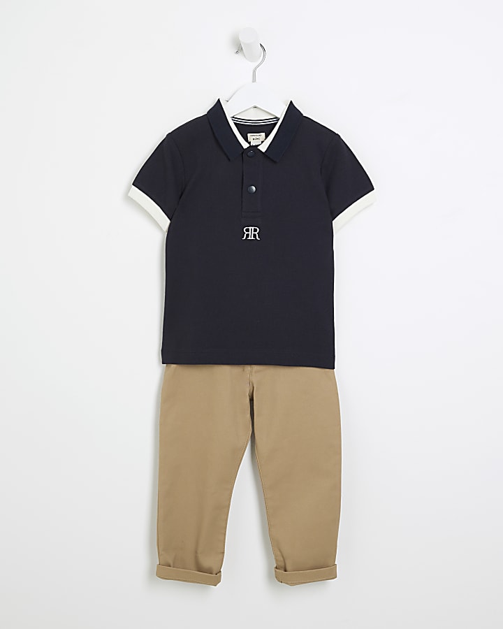 Mini Boys Blue Polo and Chino Trousers Set