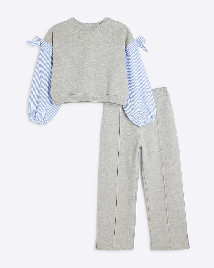 Girls Grey Sweatshirt Jogger Set