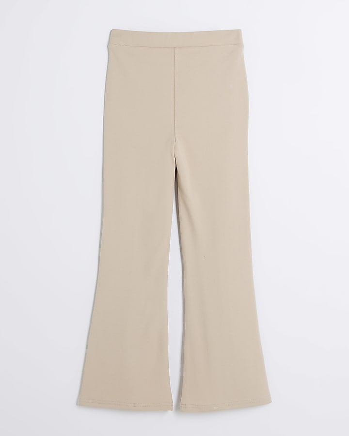 Girls Beige Faux Leather Kickflare Trousers