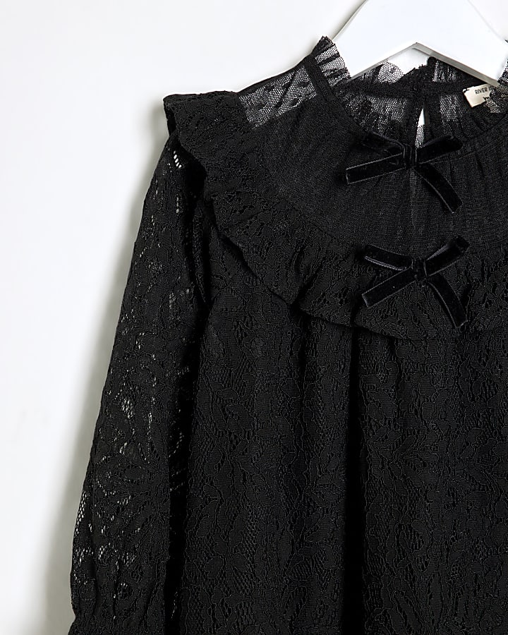 Mini Girls Black Lace Smock Dress