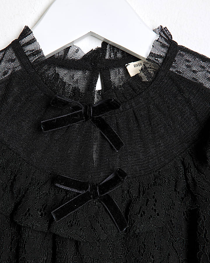 Mini Girls Black Lace Smock Dress