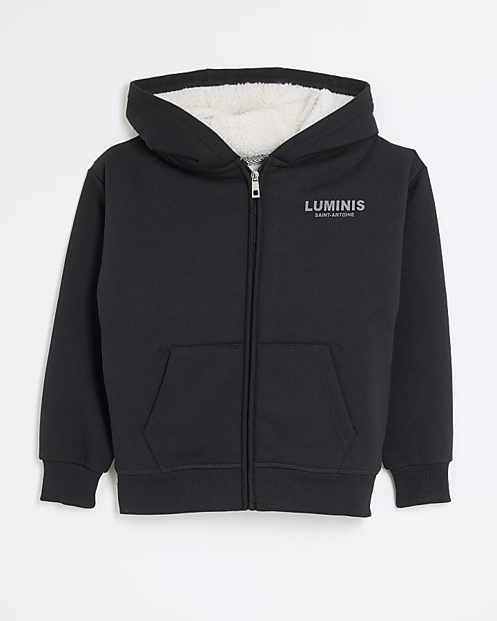 Boys Black Borg Lined Luminis Hoodie River Island