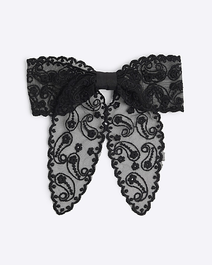 Black lace bow hair clip