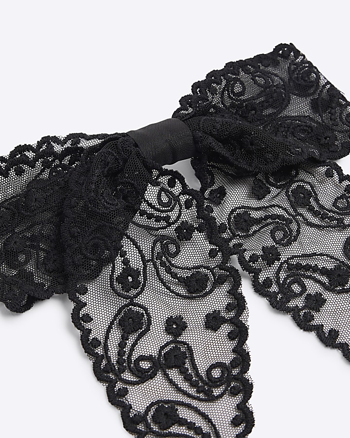 Black lace bow hair clip