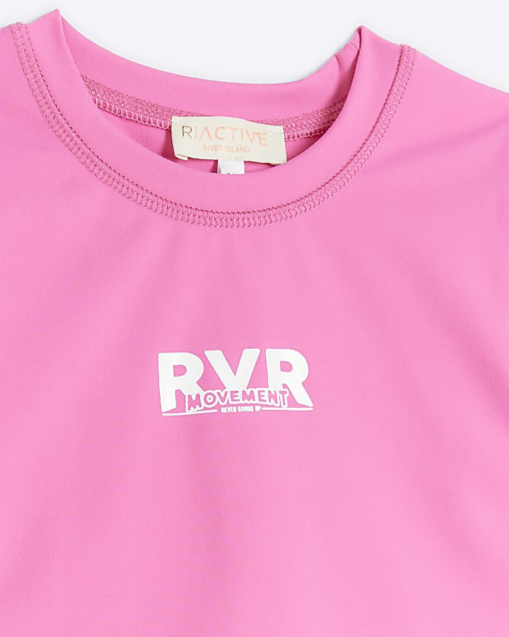 Girls pink RI active t-shirt and skort set