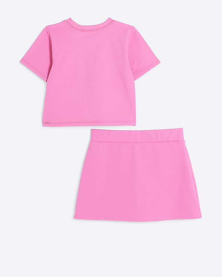 Girls pink RI active t-shirt and skort set