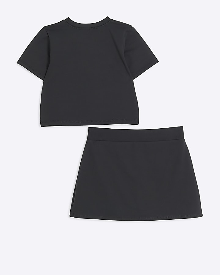 Girls black RI active t-shirt and skort set