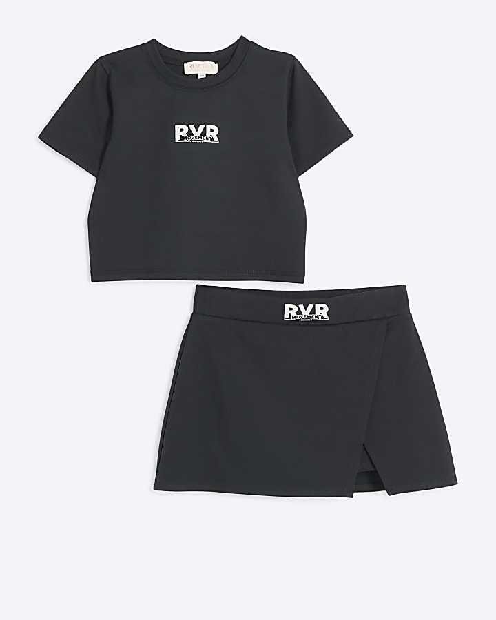 Girls black RI active t-shirt and skort set