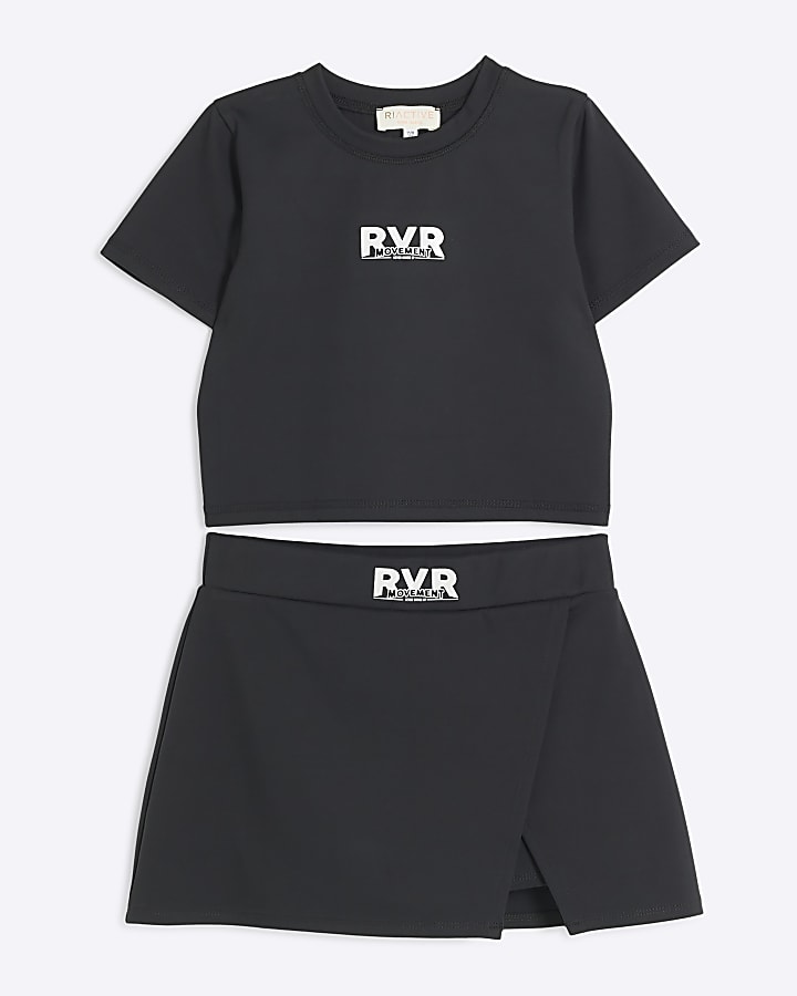 Girls black RI active t-shirt and skort set