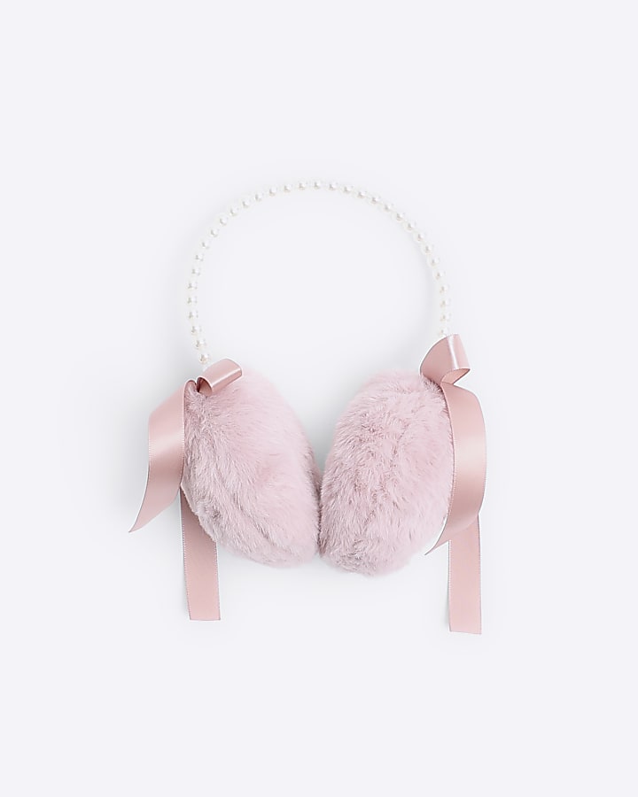 Pink Pearl Bow Ear Muffs