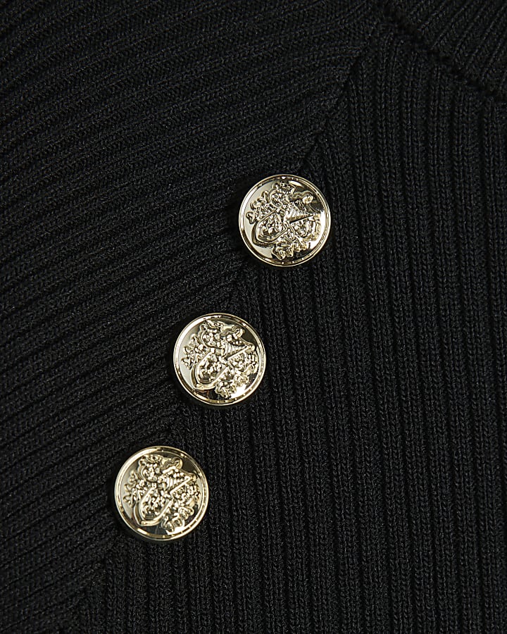 Girls Black Knit Military Pleated Dress