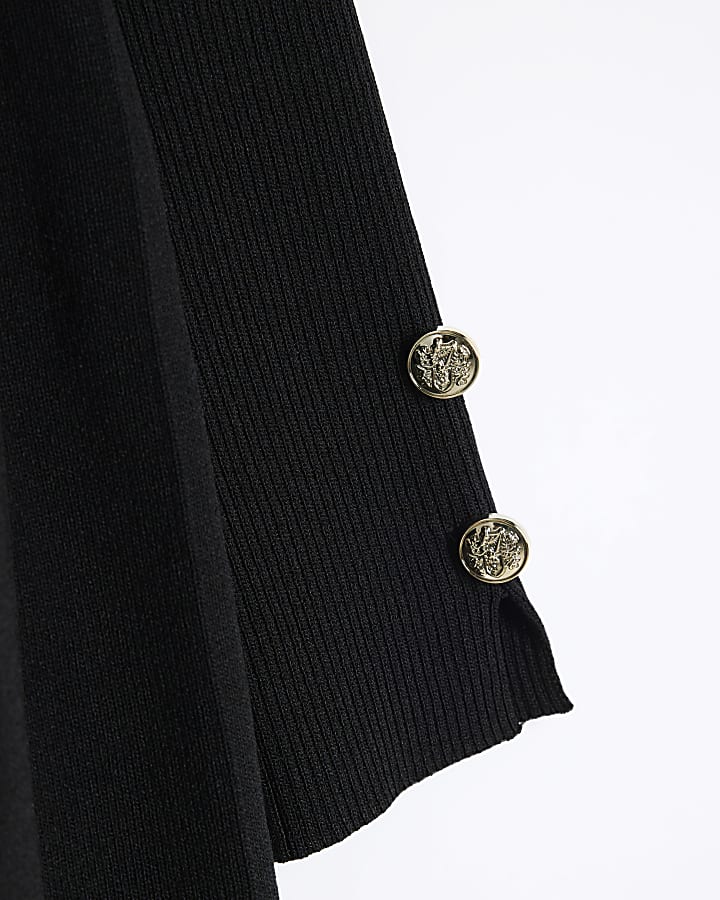 Girls Black Knit Military Pleated Dress