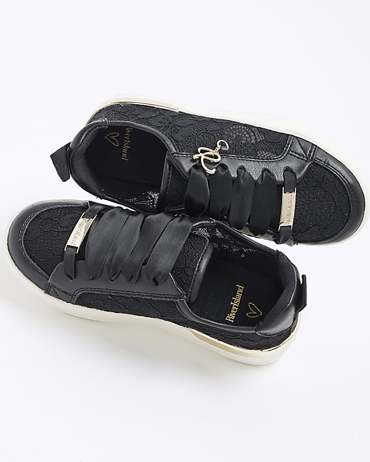 Girls Black Lace Lace Up Trainers