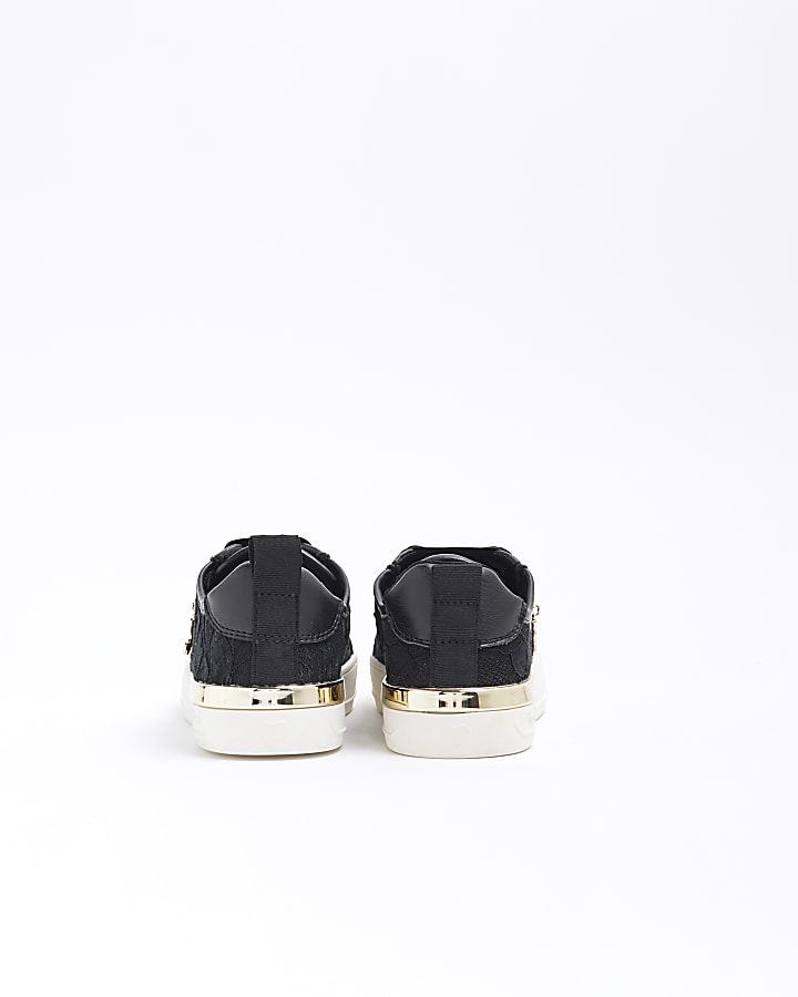 Girls Black Lace Lace Up Trainers