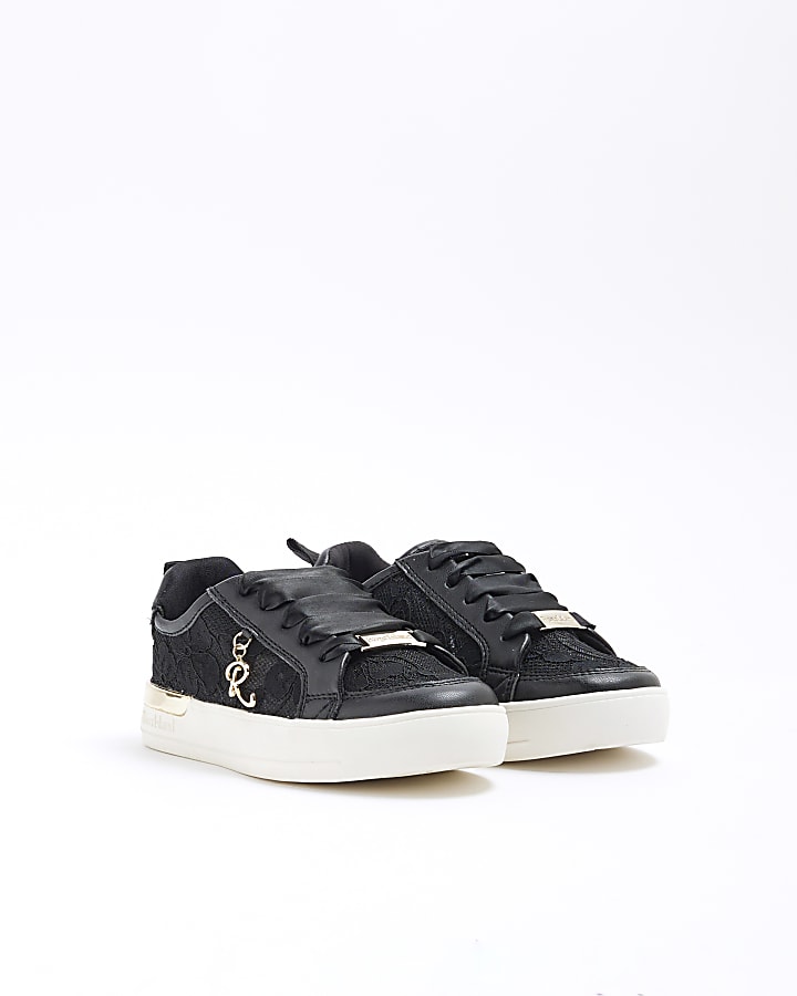 Girls Black Lace Lace Up Trainers