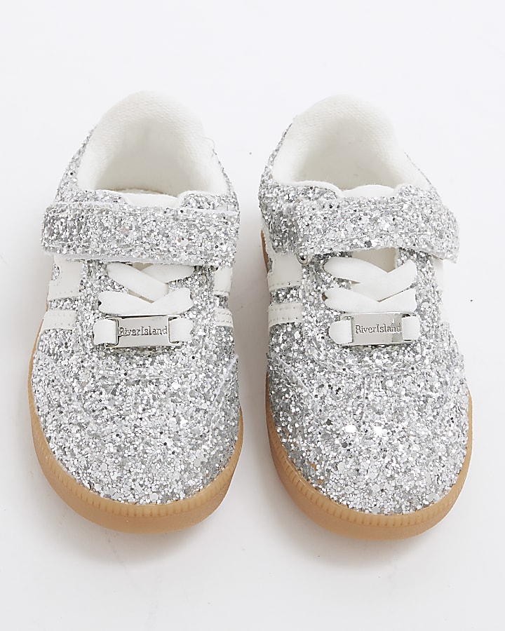 Mini Girls Silver Glitter Velcro Trainers