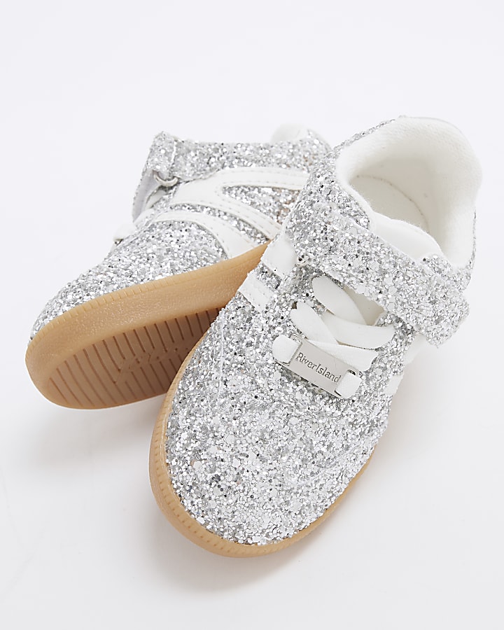 Mini Girls Silver Glitter Velcro Trainers