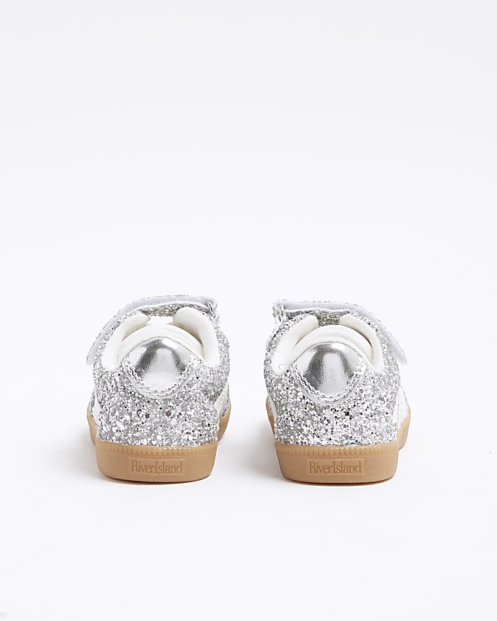 Mini Girls Silver Glitter Velcro Trainers