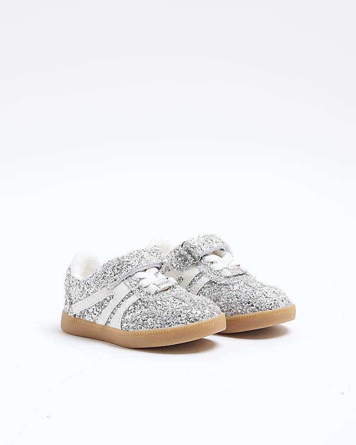 Mini Girls Silver Glitter Velcro Trainers