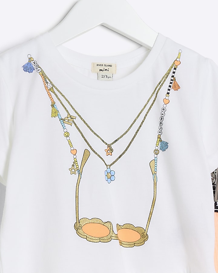 Mini girls white graphic peplum t-shirt set