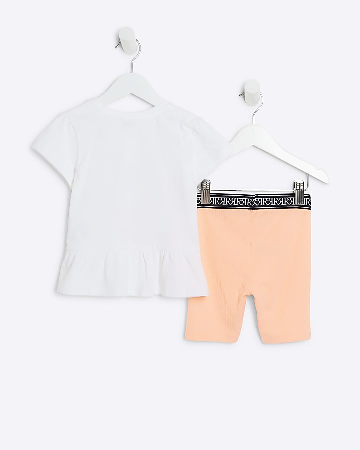 Mini girls white graphic peplum t-shirt set