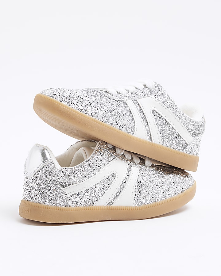 Girls Silver Glitter Trainers