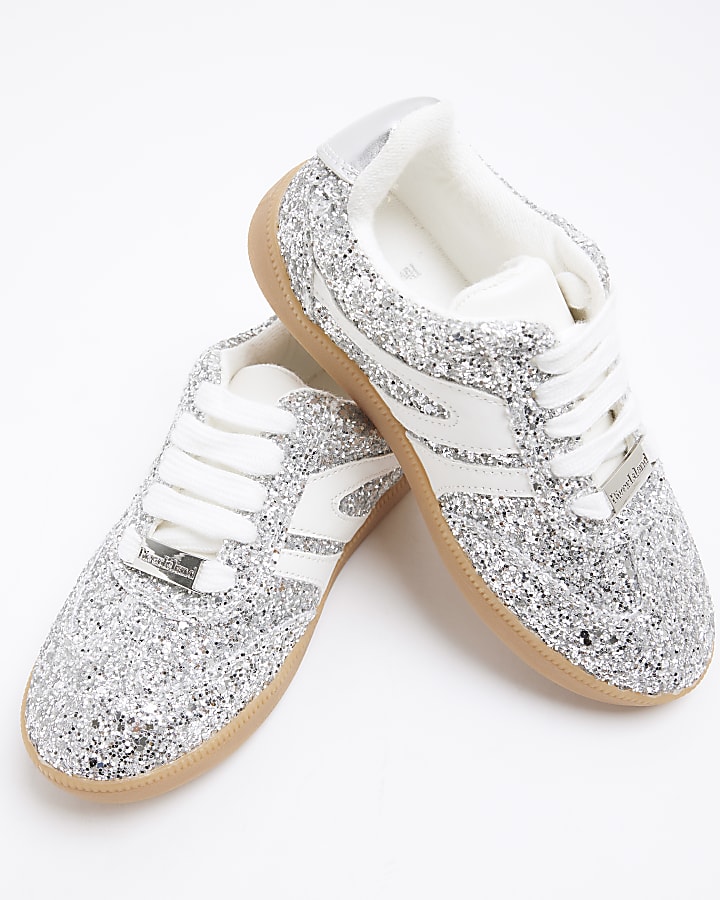 Girls Silver Glitter Trainers