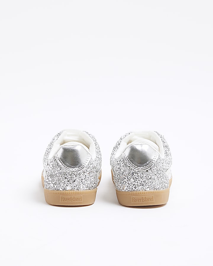 Girls Silver Glitter Trainers