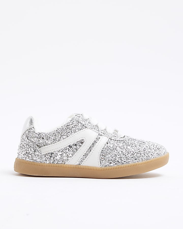 Girls Silver Glitter Trainers