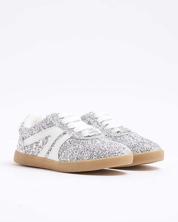 Girls Silver Glitter Trainers