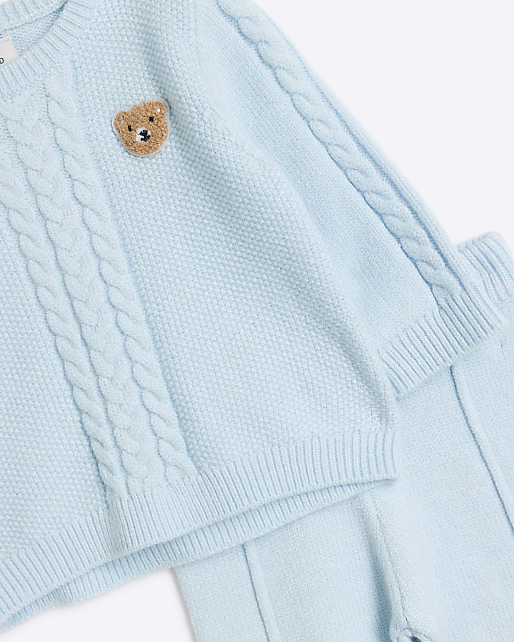 Baby Boys Blue Cable Knit 3 Piece Set River Island