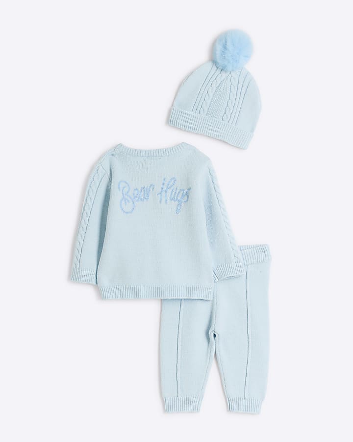 Baby Boys Blue Cable Knit 3 Piece Set