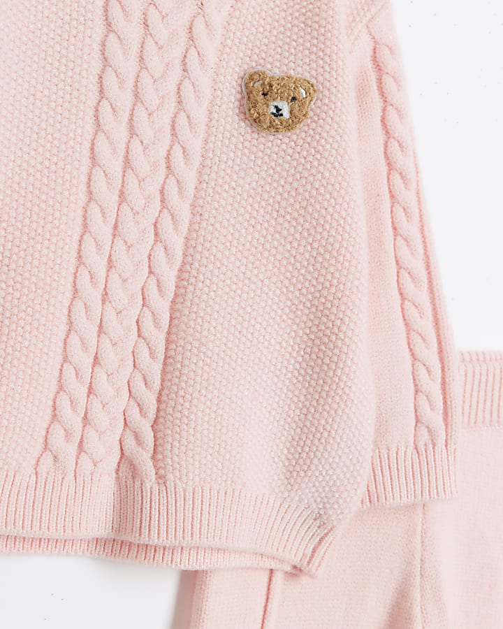 Baby Girls Pink Cable Knit 3 Piece Set