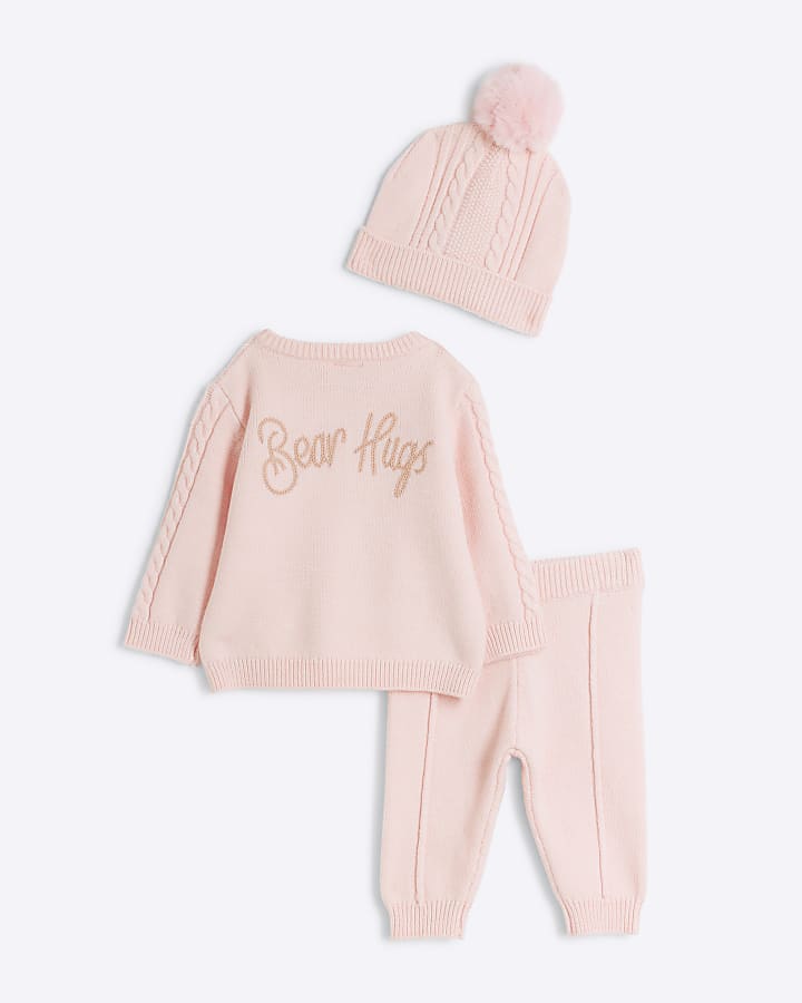 Baby Girls Pink Cable Knit 3 Piece Set