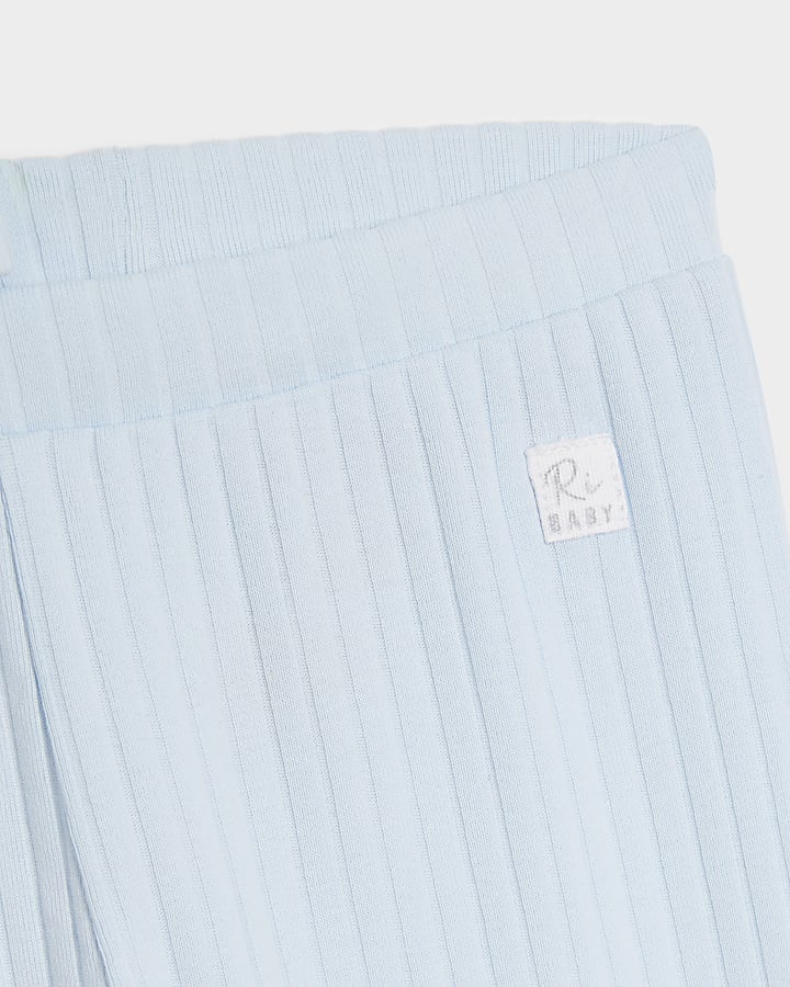 Baby blue ribbed embroidered all in one set