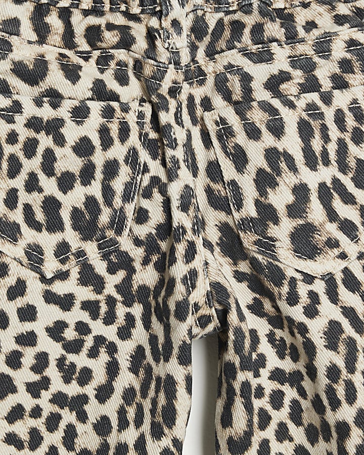 Mini Girl Beige Leopard Print Jeans