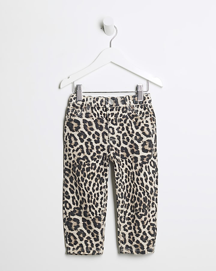 Mini Girl Beige Leopard Print Jeans