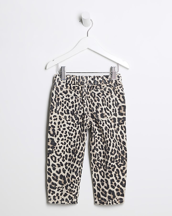 Mini Girl Beige Leopard Print Jeans