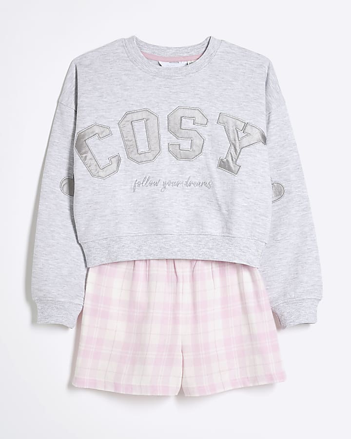 Girls Grey Cosy Pyjama Set