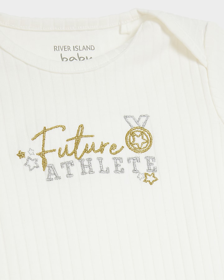 Baby beige rib future athlete all in one set