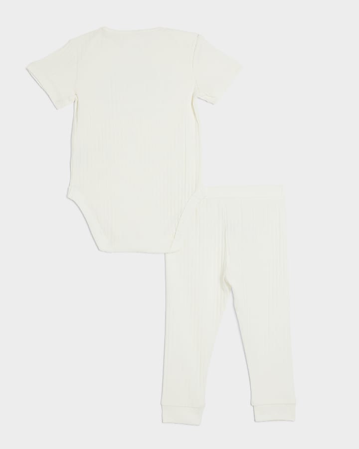 Baby beige rib future athlete all in one set