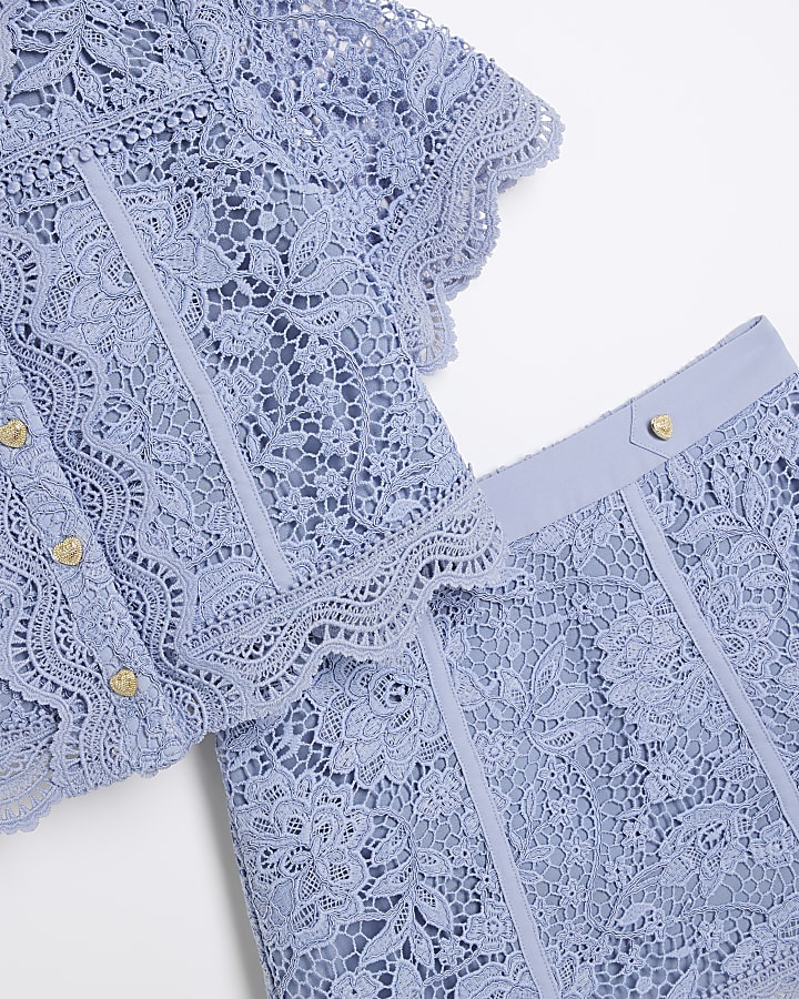 Girls Blue Lace Shirt Set