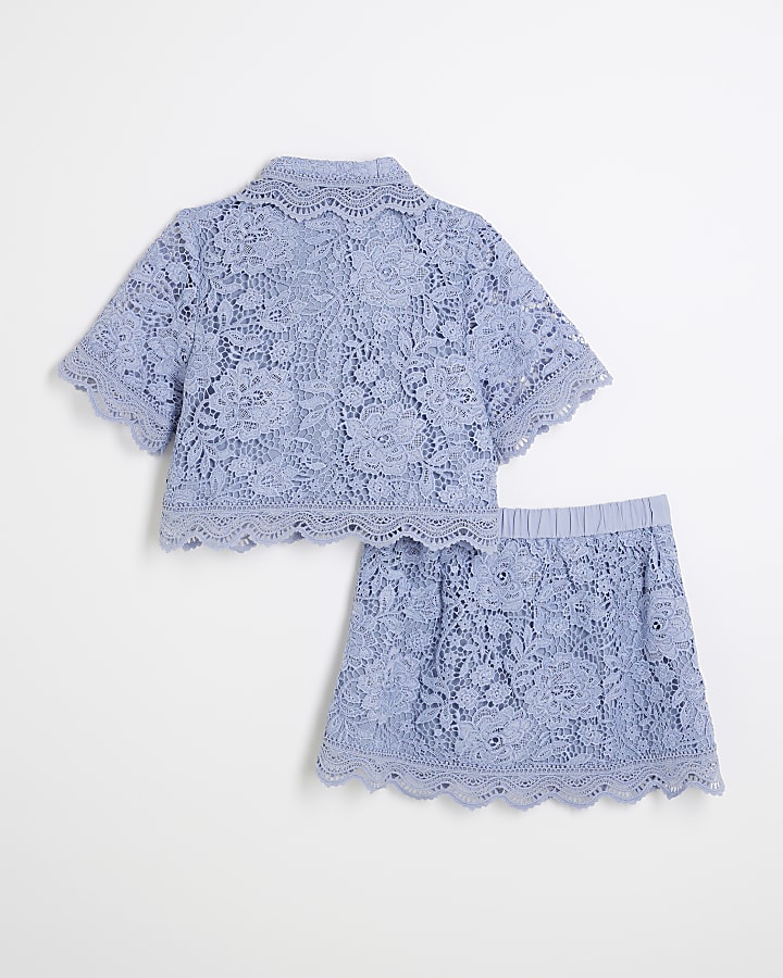 Girls Blue Lace Shirt Set